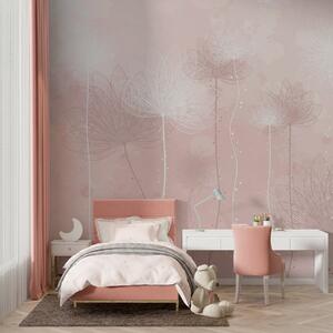 Tapet Flori delicate pe un fundal roz delicat, Fototapet Acuarelă, w01645v3 : Uwalls.ro