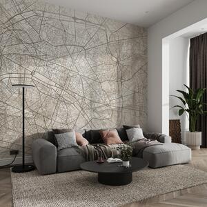 Tapet Harta orașului Paris, desen liniar, arhitectură, Franța, culori bej, Fototapet Harta lumii, w01697 : Uwalls.ro