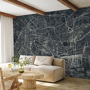 Tapet Harta orașului Paris, desen liniar, arhitectură, Franța, culori închise, Fototapet Harta lumii, w01697v1 : Uwalls.ro