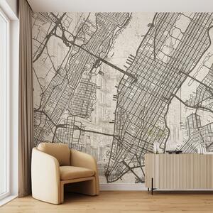 Tapet Harta orașului New York, desen liniar, arhitectură, culori bej, Fototapet Harta lumii, w01699 : Uwalls.ro