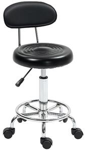 HOMCOM Scaun Rotativ Reglabil la 360°, Scaun Estetician cu Spătar, Roți și Suport pentru Picioare, din Oțel, Piele Sintetică, 32x40x70-86 cm, Negru | Aosom Romania