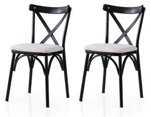 Set 2 scaune EKOL 286 V2, alb/negru, stofa clasica/metal, 42x40x81 cm