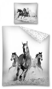 Lenjerie albă gri cu cai 70 x 80cm Lăţime: 140 cm | Lungime: 200 cm