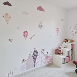 Autocolante pentru perete - Dealuri și baloane roz