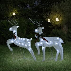 Reni de Crăciun, 2 buc., alb, 40 LED-uri