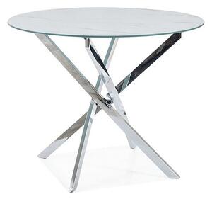 Masa AGIS, alb cu efect de marmura, sticla/metal, 90x90x73 cm