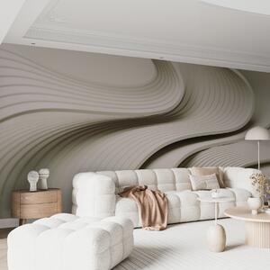 Tapet Valuri voluminoase elegante în stil 3D în nuanțe de bej, Fototapet 3D, Fotomurale 3D Forme geometrice, w01147v2 : Uwalls.ro