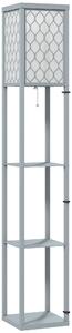 HOMCOM Lampadar Podea 2 în 1, 3 Rafturi, Economisire Spațiu, Soclu E27, 26x26x160 cm, Gri Deschis | Aosom Romania