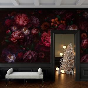Tapet Flori rafinate pe un fundal întunecat, Fototapet Flori, Fototapet Peonii, w01794 : Uwalls.ro