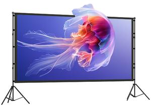 HOMCOM Ecran de Proiecție 120" 4K/8K HD Format 16:9 cu 2 Trepiede Pliabile, Ecran Portabil cu Față Dublă, Unghi Larg de 160°, pentru Cinema Acasă sau Exterior, Alb | Aosom Romania