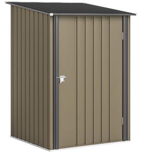 Outsunny Căsuță de Grădină 0.92m² din Oțel Galvanizat, Căsuță pentru Unelte cu Ușă Blocabilă și Acoperiș Înclinat, 100x104x160 cm, Maro și Gri Închis | Aosom Romania