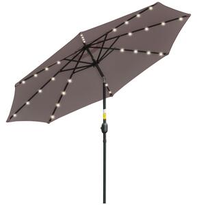 Outsunny Umbrelă de Grădină Inclinabilă Ø265 cm cu 32 Lumini LED Solare și Manivelă, Umbrelă de Exterior cu 8 Spițe, din Oțel și Poliester, pentru Patio, Curte, Balcon, Terasă, Gri | Aosom Romania