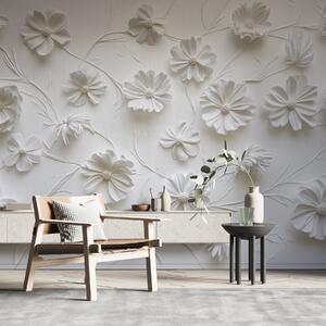 Tapet Compoziție albă de flori în relief într-un stil minimalist și sofisticat, Fototapet 3D, Fototapet 3D Flori, w01828 : Uwalls.ro