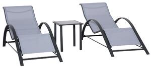 Outsunny Set 2 Sezlonguri de Gradina si 1 Masuta cu Raft din Sticla Negru | Aosom Romania