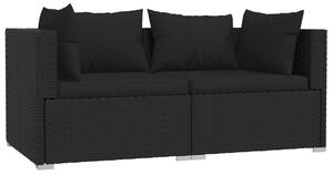 Canapea cu 2 locuri, cu perne, negru, poliratan