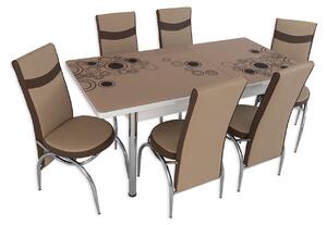 Set masă extensibilă Crem Cerc cu 6 scaune crem maro