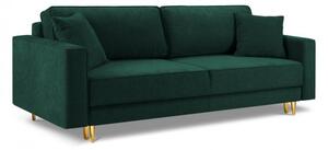Canapea extensibila Dunas cu tapiterie din tesatura structurala si picioare din metal auriu, verde inchis