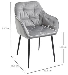 HOMCOM Set de 2 Scaune moderne, scaime Capitonate in Stil nordic, scaune din catifea, scaune gri | AOSOM RO
