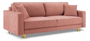 Canapea extensibila Dunas cu tapiterie din tesatura structurala si picioare din metal auriu, roz