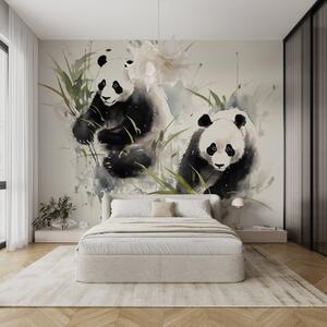 Fototapet Cuplu de panda în iarbă, Fototapet animale, Fototapet populare, w01948 - Tapeko.ro