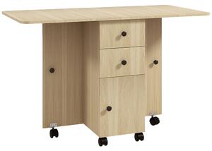 HOMCOM Masă de Bucătărie Pliabilă, Masă Rabatabilă cu Roți și Frâne pentru 6 Persoane, Birou Pliabil cu 2 Sertare și Dulap, pentru Living, 120x60x76.5 cm, Lemn Natural | Aosom Romania