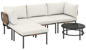 Outsunny Set Grădină, 5 Piese, Rattan Modular în L cu Perne, Culoare Bej | Aosom Romania