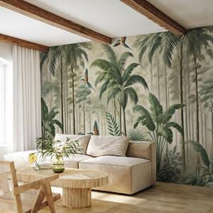 Tapet Panorama cu peisaj tropical și păsări, Fototapet Natură, w01957 : Uwalls.ro