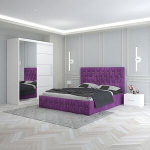Set Mobila De Dormitor Eric Mov, pat tapitat 160x200cm, dulap cu oglinda 150x210cm, noptiere