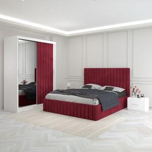 Set Mobila De Dormitor Luca Visiniu, pat tapitat 160x200cm, dulap cu oglinda 150x210cm, noptiere