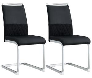 Set de 2 Scaune moderne pentru sufragerie, cu spătar înalt, din PU și material textil, pentru Bucătărie și birou, Negru