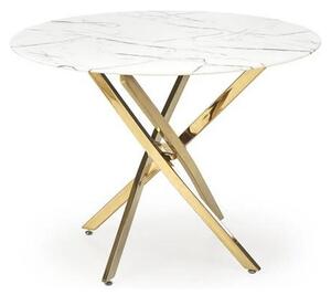 Masa bucatarie dimensiuni mici RAYMOND 2, alb/auriu, sticla/otel, 100x
