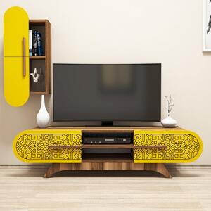 Comodă TV Defne - Walnut, Yellow