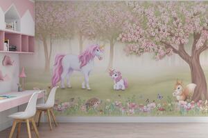 Fototapet Unicorn și o veveriță într-o pădure, Fototapet unicorni, Fototapet populare, w02269 - Tapeko.ro