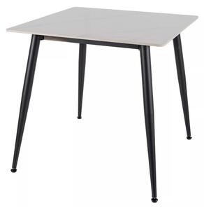 Masa RION, alb cu efect de marmura/negru, ceramica/metal, 80x80x76 cm