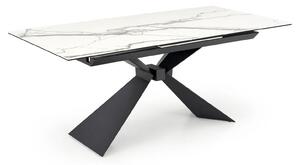 Masa extensibila LUCIANO, alb cu efect de marmura/negru, ceramica/stic