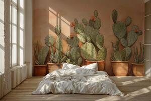 Fototapet Grup de cactus în ghivece, Fototapet natură, Fototapet populare, w02434 - Tapeko.ro