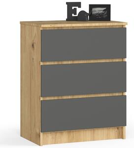 Comodă cu sertare Keanu K60 3SZ (stejar artizanal + grafit). Promo -20%. 1152020