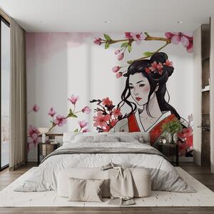 Fototapet Femeie într-un kimono cu flori, Fototapet natură, Fototapet populare, w02537 - Tapeko.ro