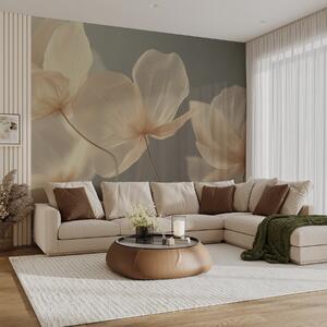 Tapet Petale de lotus, o compoziție delicată cu un fundal gri, Fototapet Flori, w08500v2 : Uwalls.ro