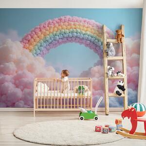 Tapet Curcubeu pufos pe nori, pictat, Fototapet Pentru Copii, Rainbow pentru copiilor, w02615 : Uwalls.ro