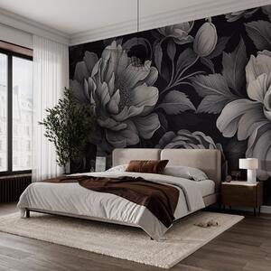 Fototapet Model floral alb-negru, Fototapet flori, Fototapet populare, w02575 - Tapeko.ro