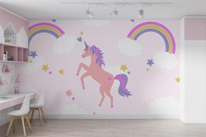 Fototapet Unicorn cu curcubee și stele, Fototapet unicorni, Fototapet populare, w02671 - Tapeko.ro