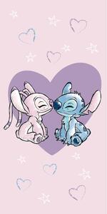 Prosop pentru copii roz din bumbac 70x140 cm Lilo and Stitch "Love" – Jerry Fabrics
