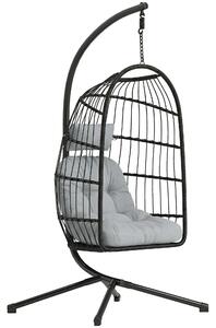 Outsunny Scaun Suspendat Tip Ou, Leagăn pentru Exterior cu Suport și Centură de Siguranță, Negru/Gri Deschis | Aosom Romania