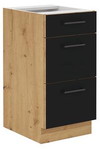 KONDELA Dulap inferior cu sertare, stejar artizan/ negru mat, MONRO 40 D 3S BB