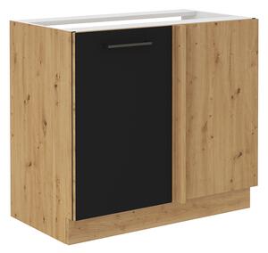 KONDELA Dulap de bucătărie inferior, negru mat / stejar artizan, MONRO 105 ND 1FFBB