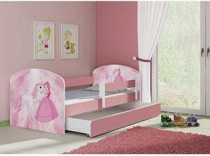 Pat copii cu sertar si saltea Poney Princess si protectie anticadere