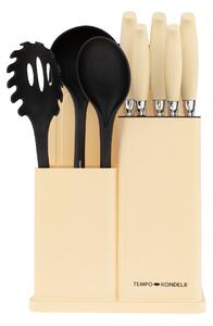 TEMPO-KONDELA KAHON, set de cuţite şi unelte de bucătărie, 10 buc., într-un suport, vanilie