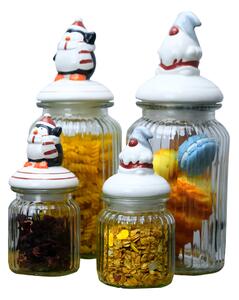 TEMPO-KONDELA ARYSTA TIP 1, borcane din sticlă, set de 4, panglică roşie, sticlă / ceramică
