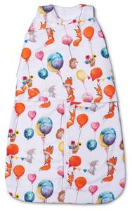 Sac de dormit bebelusi cu interior din flanel si sistem de infasare Kidizi Baloon Friends, 70 cm, 0.5 tog